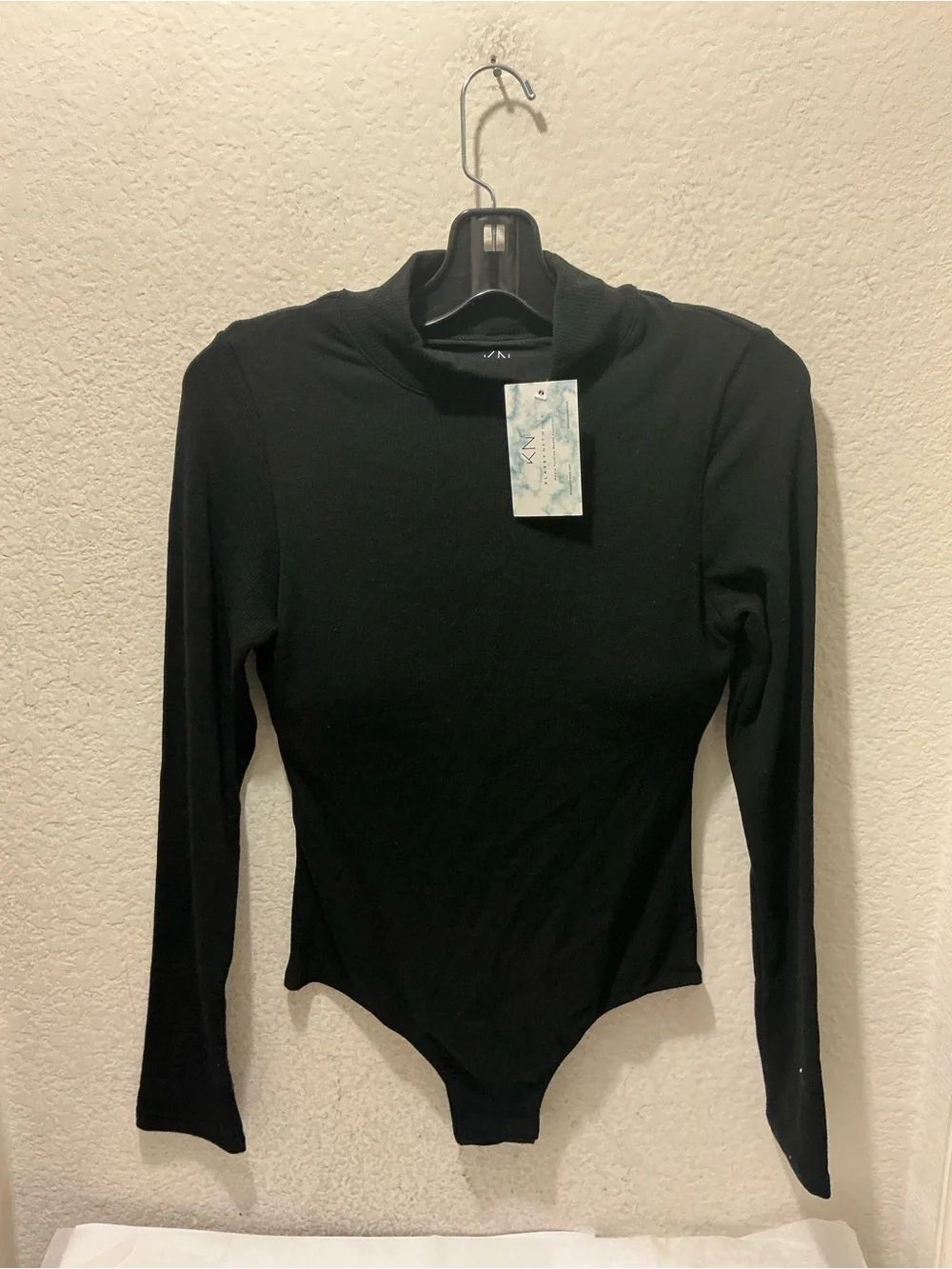 NWT Klassy Network Black Long-Sleeve Mock Neck Bodysuit built in bra XL